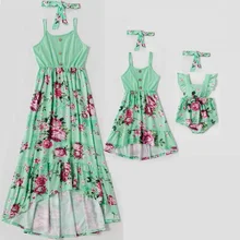 

Irregular Mother Daughter Matching Dresses Family Set Flower Mommy and Me Clothes Baby Romper Fashion Women Girls Cotton Dress