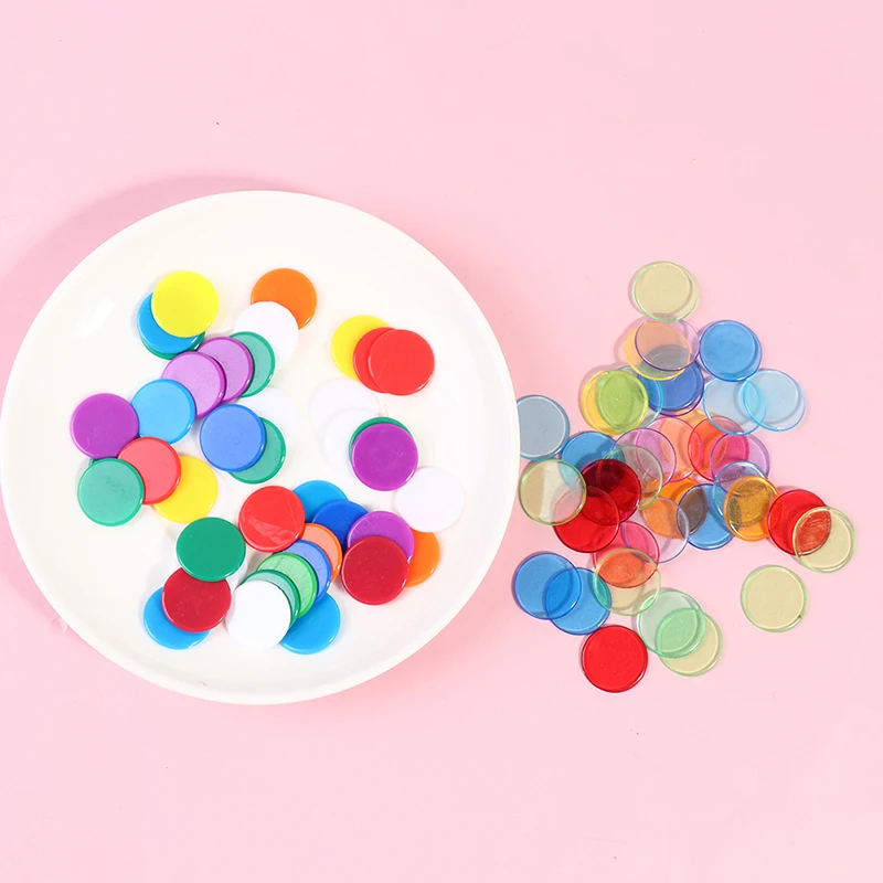 

100pcs Transparent Color Counters Counting Bingo Chips Plastic Supplies Counters