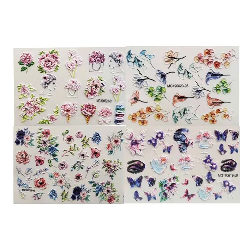 

DIY 6D Cbuic Выгравированные цветы, наклейки для ногтей, горячая Распродажа, модный дизайн, водные наклейки для ногтей, тиснение, тонкая линия, маникюр