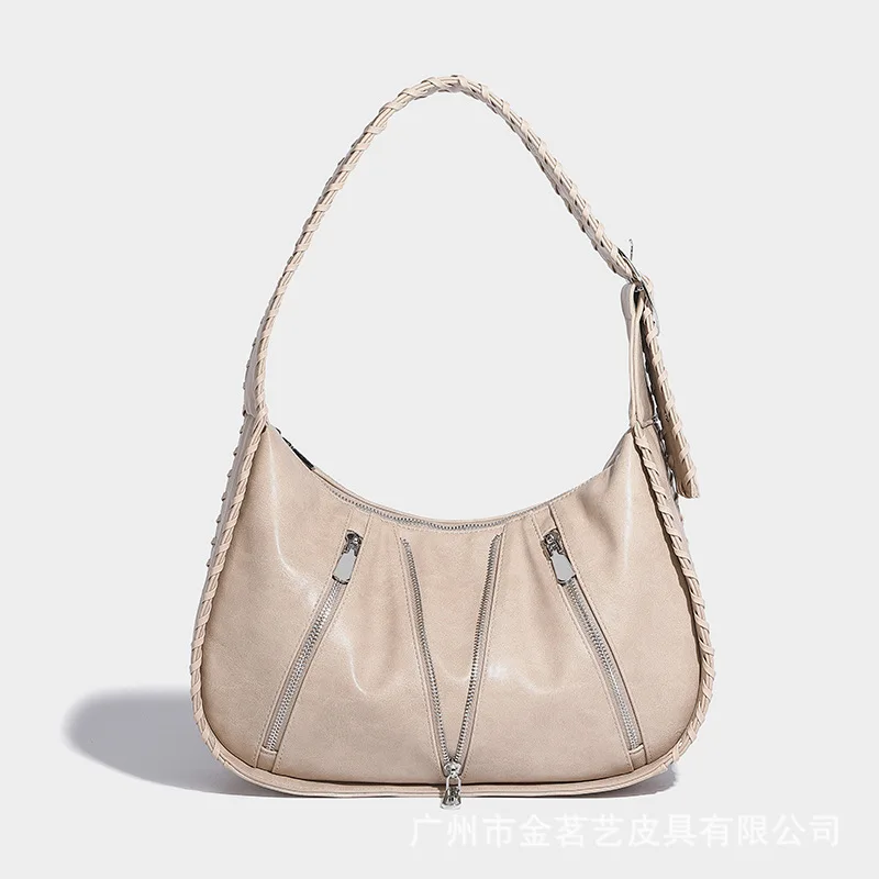 Retro Women's Satchel Hobo PU Leather Shopping Fashion Solid Designer Armpit Bag Casual Double Pocket Hand Underarm Bag