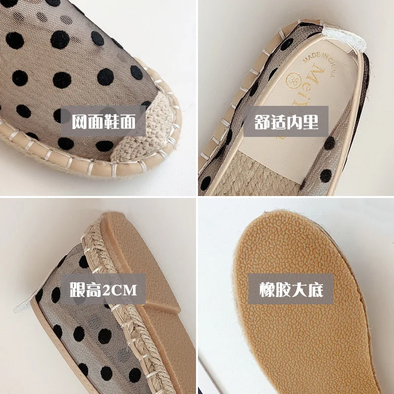 summer breathable polka dot espadrilles women round toe air-mesh slip on loafers slides mules female cozy fisherman moccasins 2