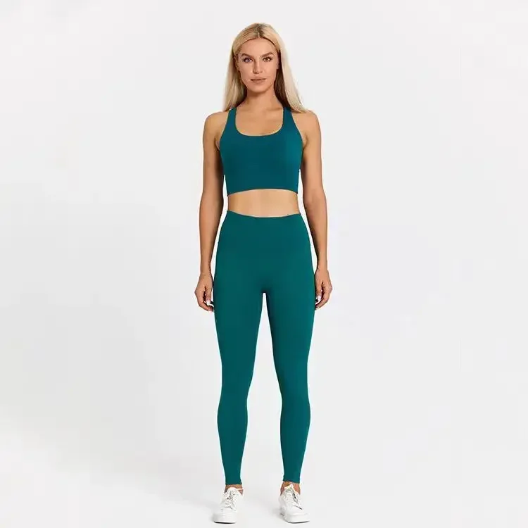 Lemon 2 Piece Nylon Gym Yoga Set Sexy High Waist Sport Legging and Sport Bra Elastic Running Fitness Workout Training Sports Set