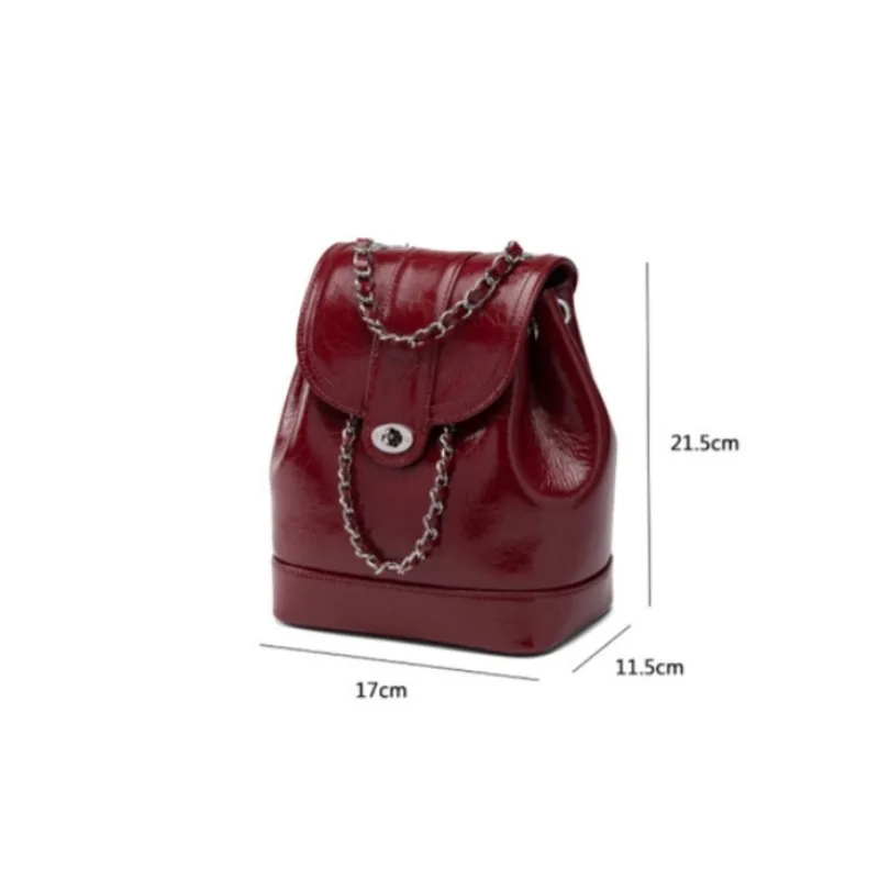 Small Fragrant Wind Ring-grid Chain Backpack Female Korean Version Ins Oil Wax Leather Small Bag