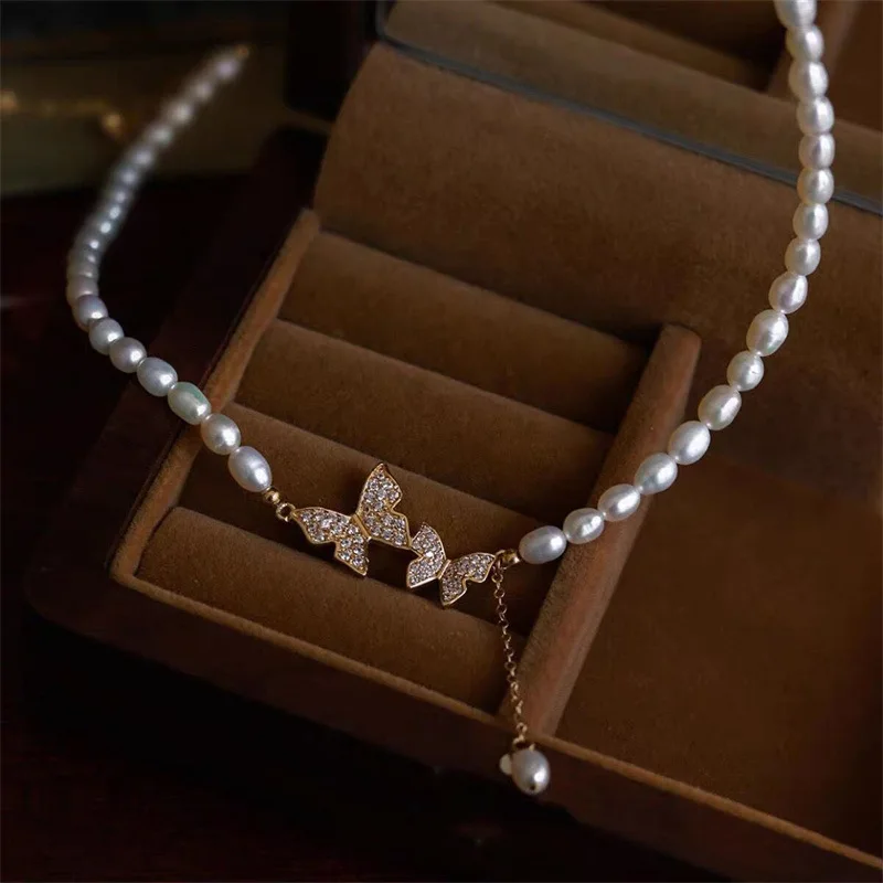 Necklace Butterfly Pearl Necklace Fashion Short Light Luxury Necklace  Summer High-end Collarbone Chain, Gift for Mother and Wife Necklaces