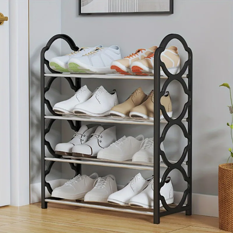 4-Tier Spacious Storage Rack-Sturdy Floor Standing Shelf with 12-16 Pair Shoe Organizer, Side Pockets, and Durable Steel Frame