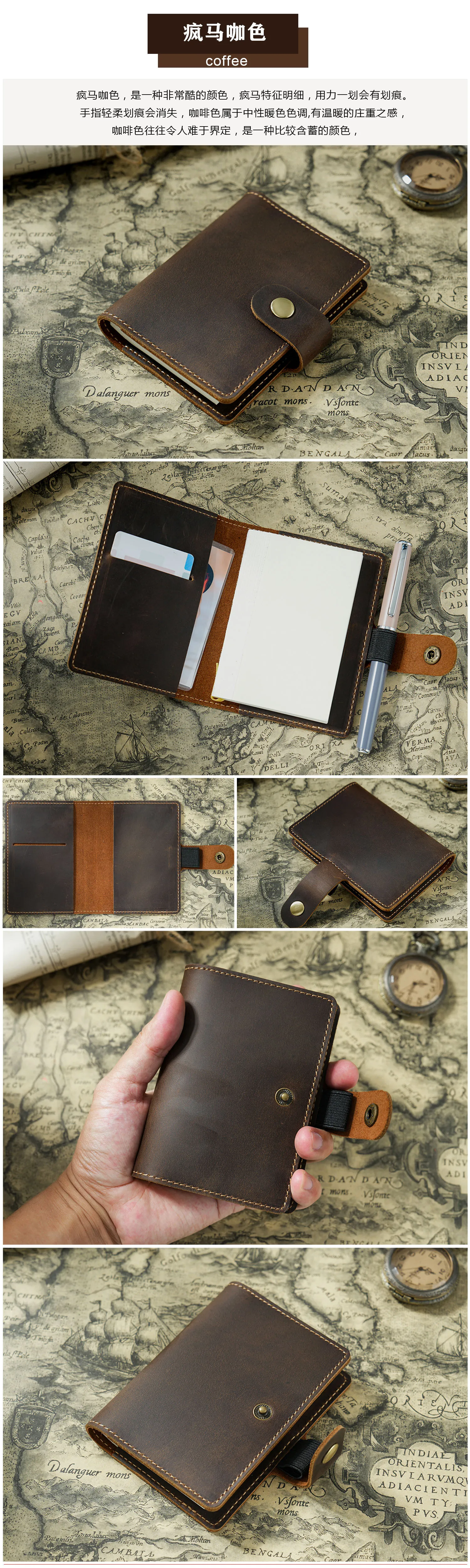Echt leder Notebook Planer Buch Cover Taschen format Tagebuch Retro Rindsleder Journal Zeichnung Skizzenbuch tragbare Mini täglich – Detail 13