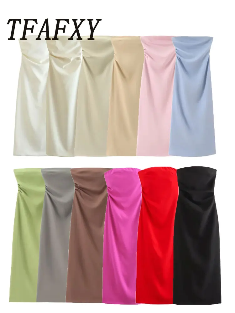 Frauen Fashion Solid Plissee Zurück Schlitz Zipper Midi Kleid Vintage Liebsten Ärmellose Weibliche Party Dame Kleider
