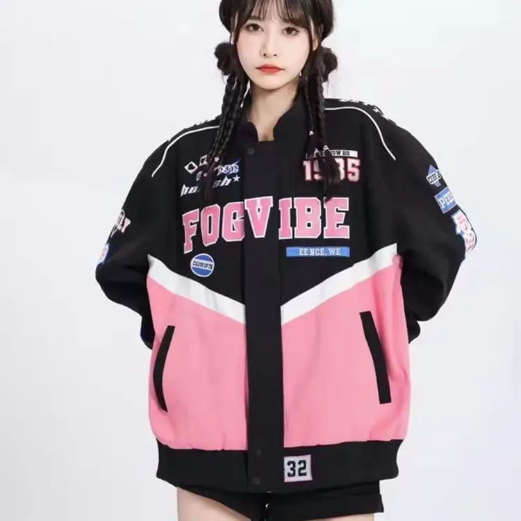 Printed Female Jacket Gothic Racing Suit Hip-Hop Street Y2k Sports Jacket Oversized Baseball Uniform Jackets For Women splicing straight jeans 2023 high street female fashion gothic clothing y2k streetwear wide leg baggy jeans pants harajuku woman