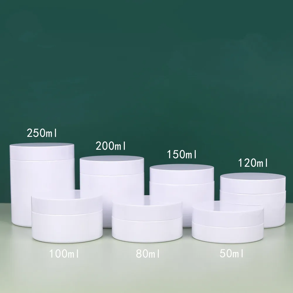 30 개/몫 50ml-250ml 플라스틱 뚜껑이있는 흰색 플라스틱 항아리 빈 화장품 용기 메이크업 상자 여행 병 200ml 100ml 150ml