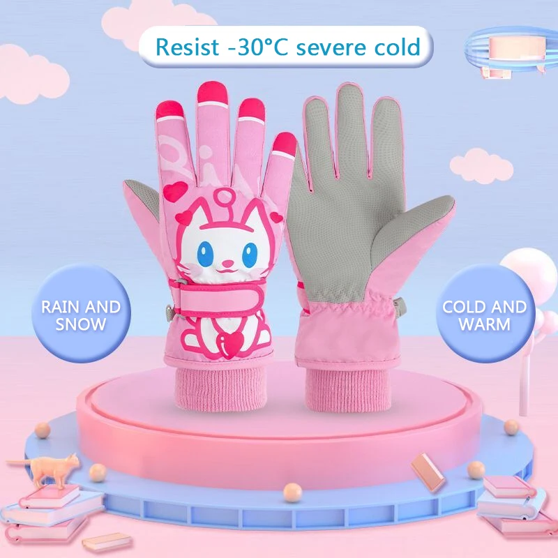 Thermal Ski Gloves Child Kids Winter Plus Velvet Touch Cold Waterproof Windproof Gloves Baby Winter For Cycling Skiing