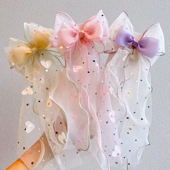 Accessorio per capelli con fiocco in rete Fermaglio per capelli dolce principessa per bambini Clip superiore per coda di cavallo da ragazza