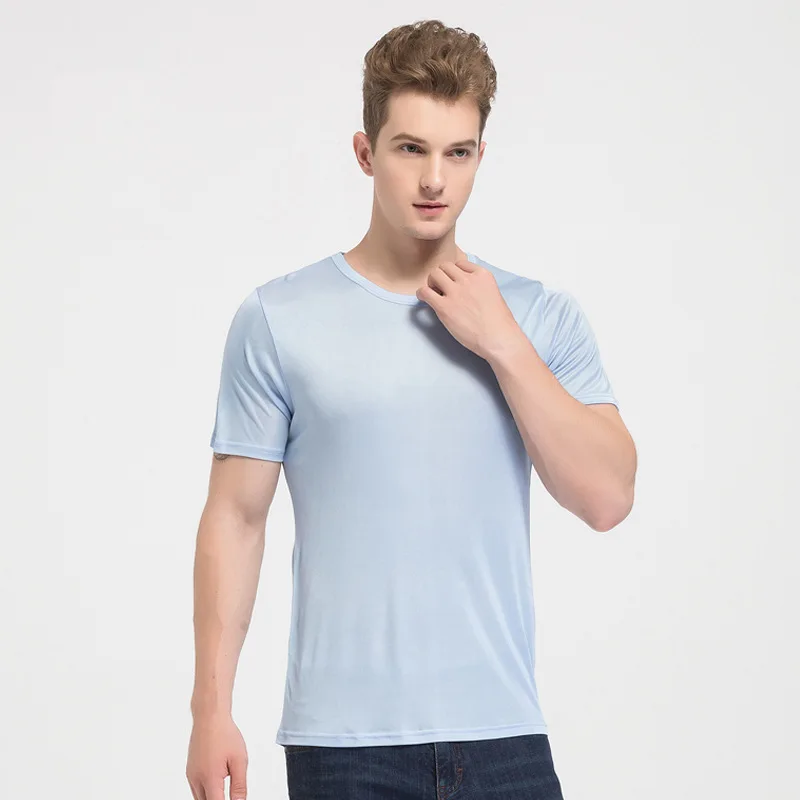 

100% Pure Silk Men's Undershirts Male Short Sleeve Shirts Men Casual Tee Shirt Man O-Neck T-shirt Man's Solid Undershirt