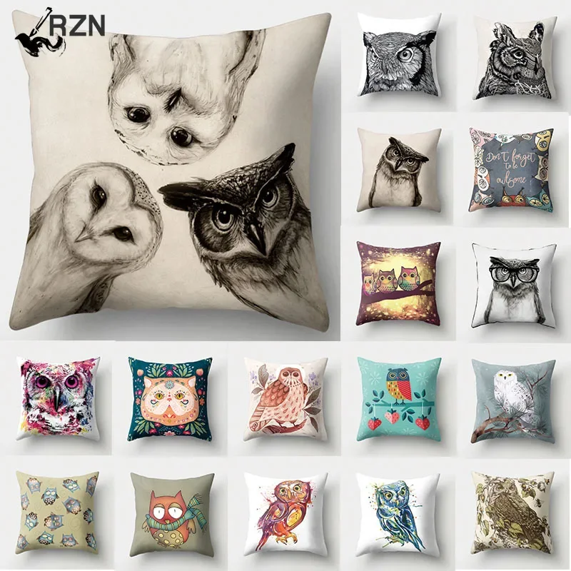 

1Pcs Owl Pattern Polyester Throw Pillow Living Room Cushion Cover Car Home Decoration Sofa Bed Decorative Pillowcase 40513
