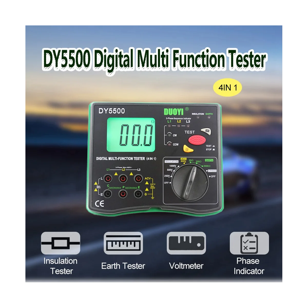 DUOYI-디지털 다기능 저항 테스터 DY5500, 전압계 측정 위상 표시기