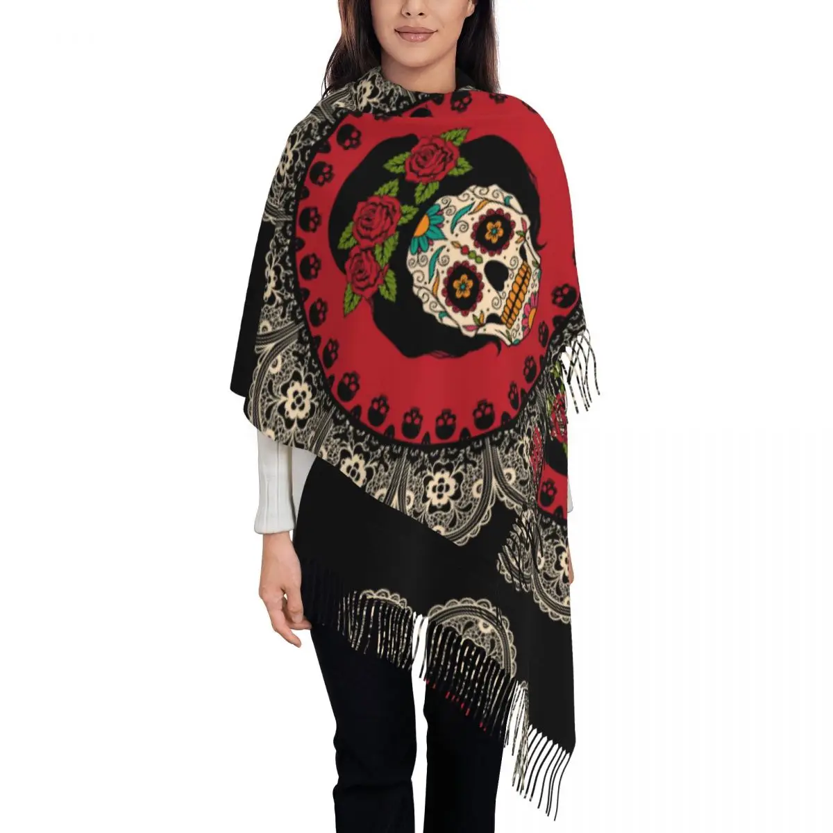 

Frame With Mexican Skull Girl Womens Warm Winter Infinity Scarves Set Blanket Scarf Pure Color