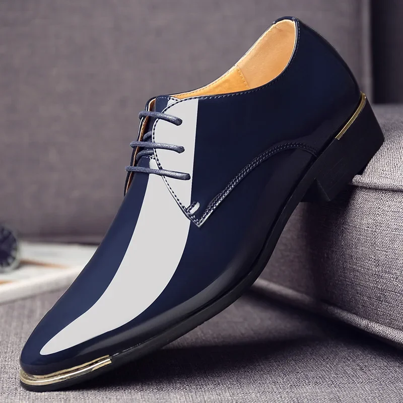 Men&rsquo;s Patent Leather British Style Lace Up Pointed Toe Dress Shoes Wedding Business Party Social Shoe