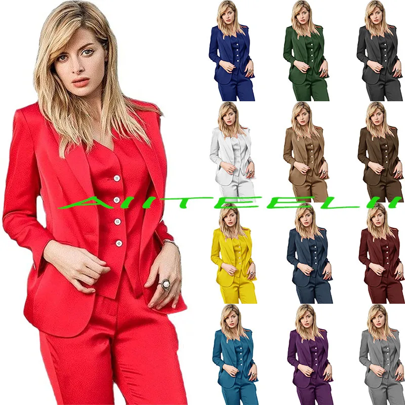 Women's Suit 3 Piece Formal Business Workwear Solid Color Blazer Pants Suit Party Dress спортивный костюм женск спортивный костюм из флиса эрик