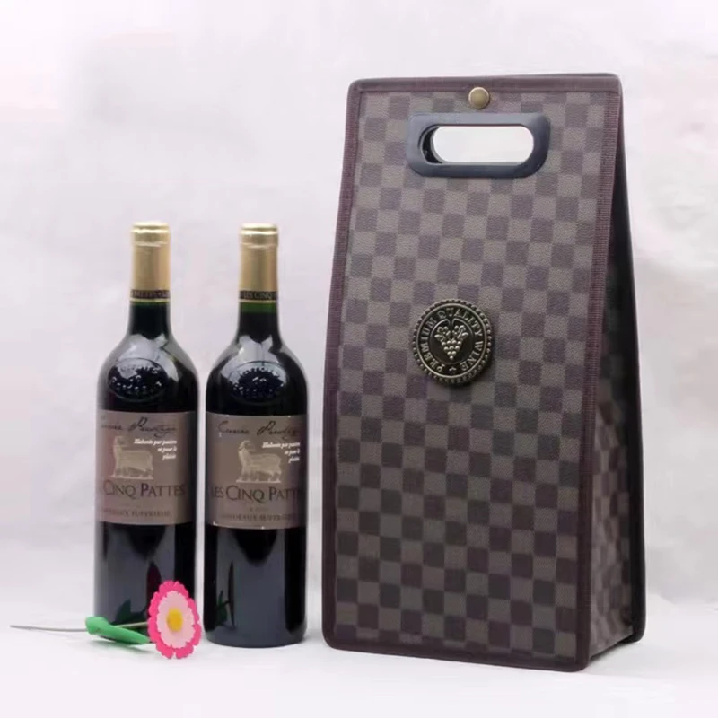 Double PU Leather Red Wine Bag Red Wine Folding Bag, Gift Box Box with Handles Reusable Carriers Handbag