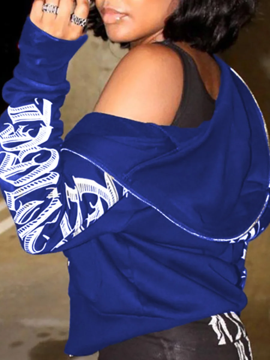 LW Plus Size coat Letter Print Kangaroo Pocket Oversized Jacket Women Autumn Vintage Baseball Jackets Female Y2K Outerwear Jacke