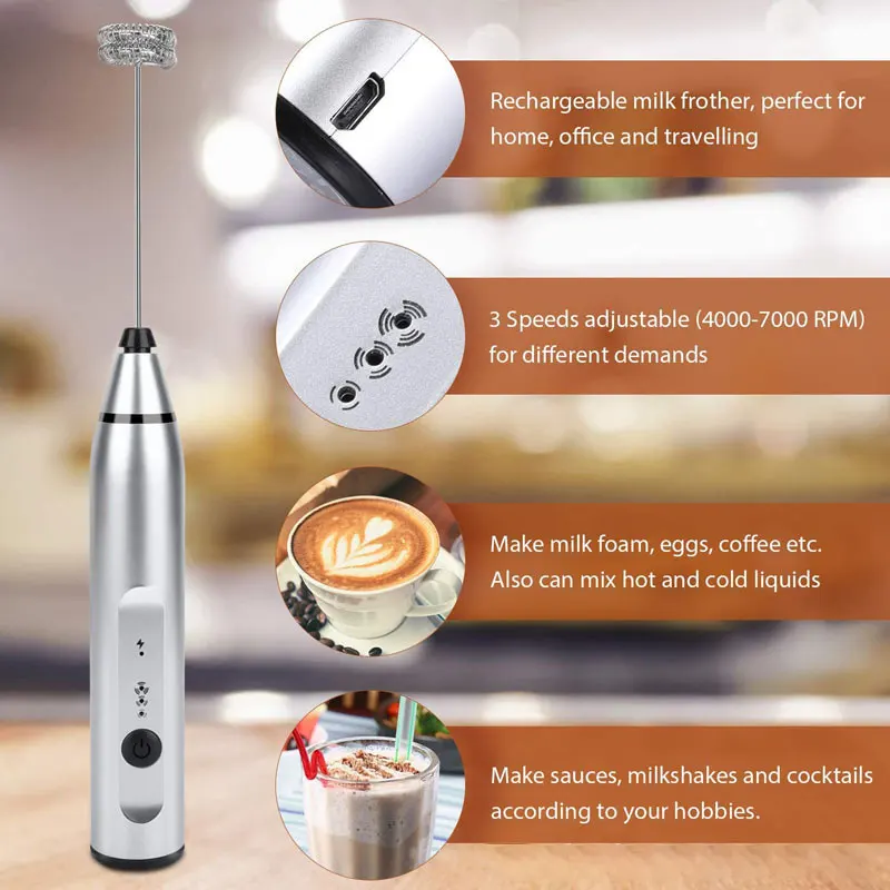 Electric Milk Frothers Handheld Wireless Blender USB Mini Coffee Maker Whisk Mixer Cappuccino Cream Egg Beater Food Blender 3