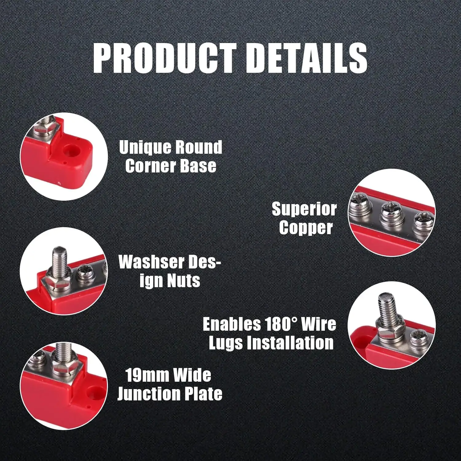 Bus Bar Power Distribution Block 4*1/4" Terminal Studs for 150A 48VDC Positive Ground Busbar for Automotive