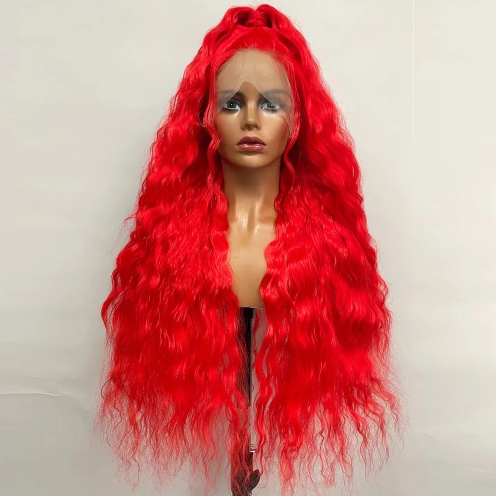 

Synthetic Lace Front Breakdown Free Wigs For Women Long Wavy Red Brazilian Hair Daily/Cosplay Anime High Temperature Fiber