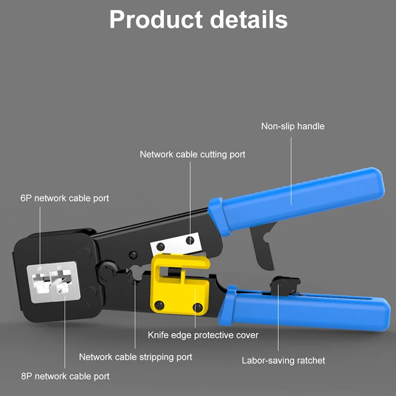 RJ45 RJ11 Crimp Tool Pass Through Cat5 Cat5e Cat6 Crimper Cutter Stripper for RJ12 8P 6P End Connector