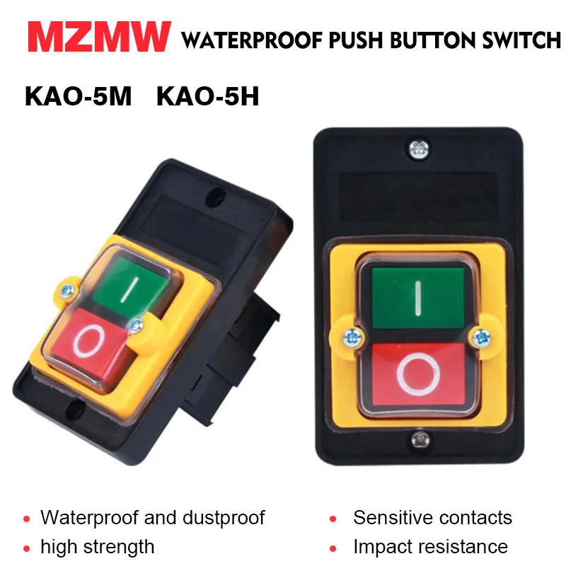 MZMW Waterproof Push Button Switch KAO-5H KAO-5M 220VAC/380VAC 10A ...