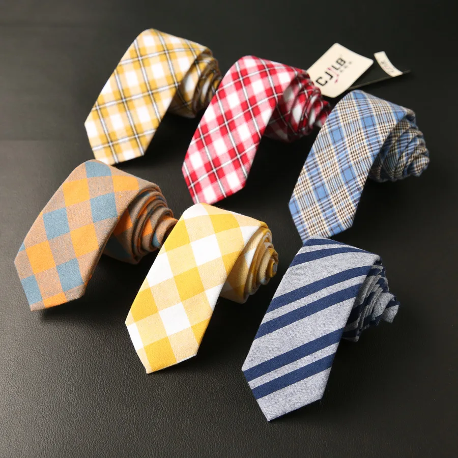 

New Tide Japanese Academic Style Plaid Cotton Jacquard Narrow 6cm Self-tied Tie for Man Woman Casual Daily Wear Necktie