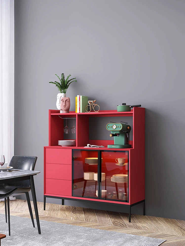 Italian Minimalist Solid Wood Sideboard Multi-Functional Wall Tall Wine Cabinet Modern Light Luxury