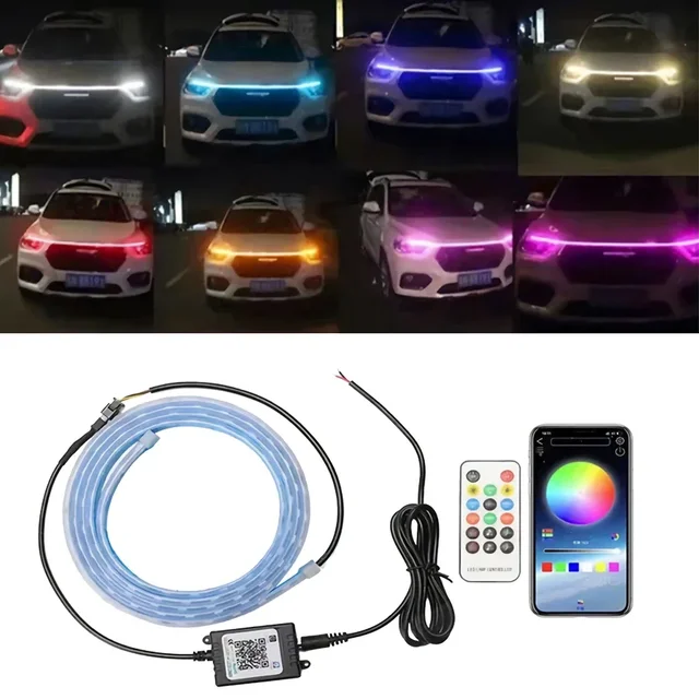 LED Daytime Running Light Car Hood Lights Auto Headlight Strips Flexible Waterproof RGB DRL Lamp With APP Remote Control