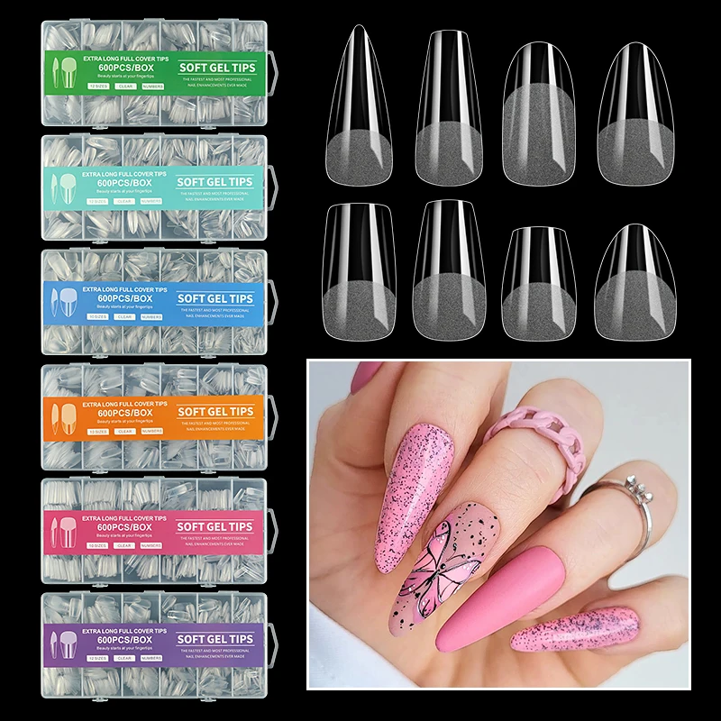 Fake Nails 600PCS Semi-frosted No Crease Long