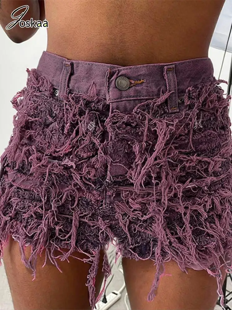 

Joskaa Solid Tassel No Stretch Denim Shorts Women Hipster Pockets Buttons Skinny Hot Pants 2023 Female Bottoms Y2K Streetwear