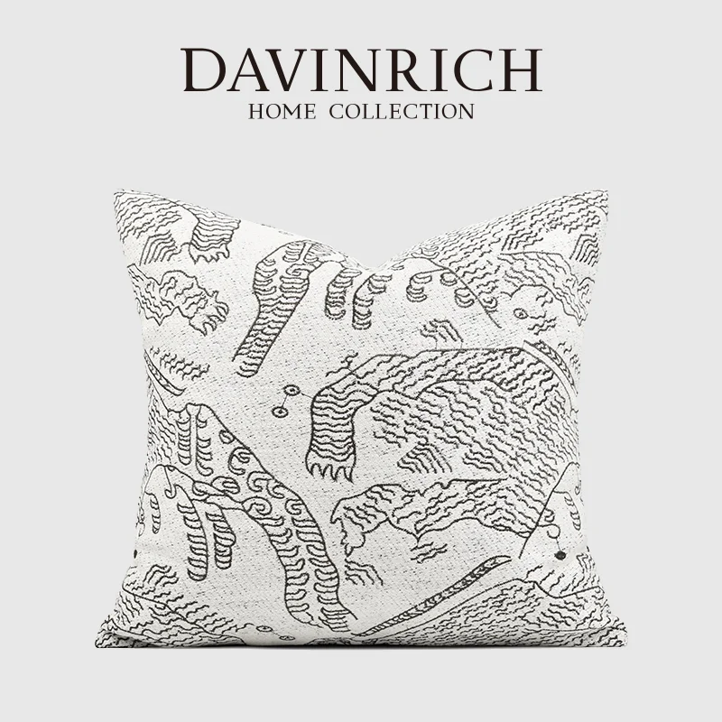 

DAVINRICH Mountain Tiger Themed Heavy Embroidered Pillow Covers Luxury Italian Style Accent Cushion Case 48x48cm For Villa Hotel