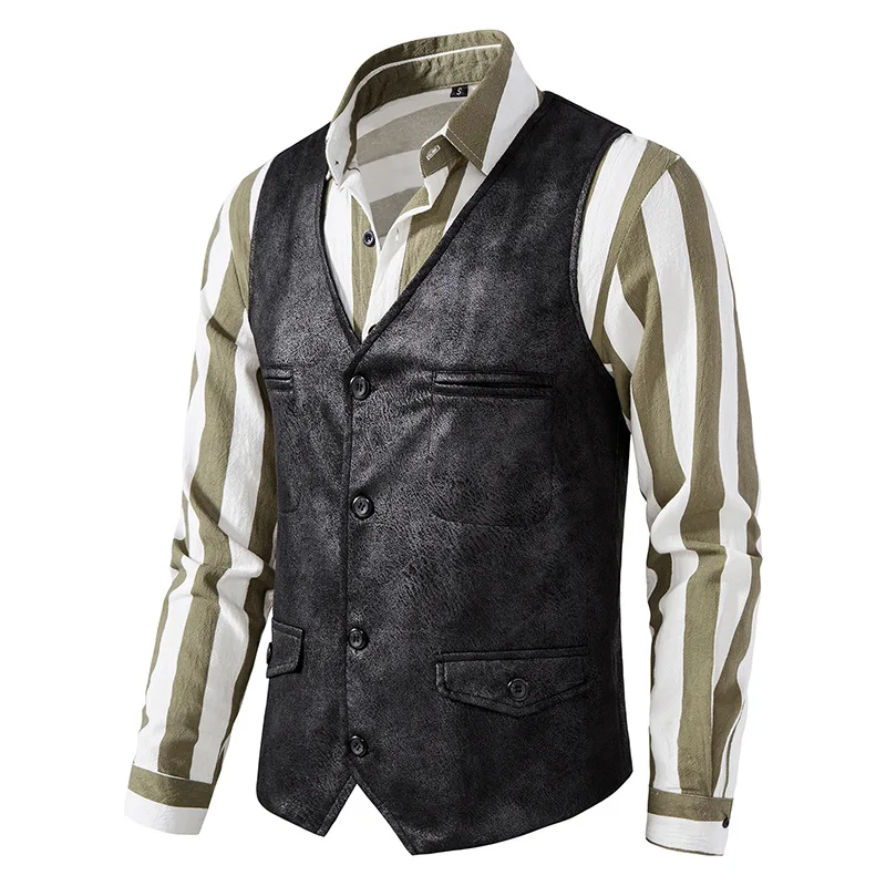 

Black Suede Leather Vest Men 2023 Brand Casual Western Cowboy Vest Jacket Men Party Wedding Prom Waistcoat Male Chalecos Hombre