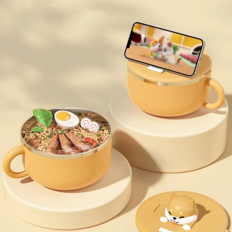 Stainless Steel Instant Noodle Bowl with Phone Holder