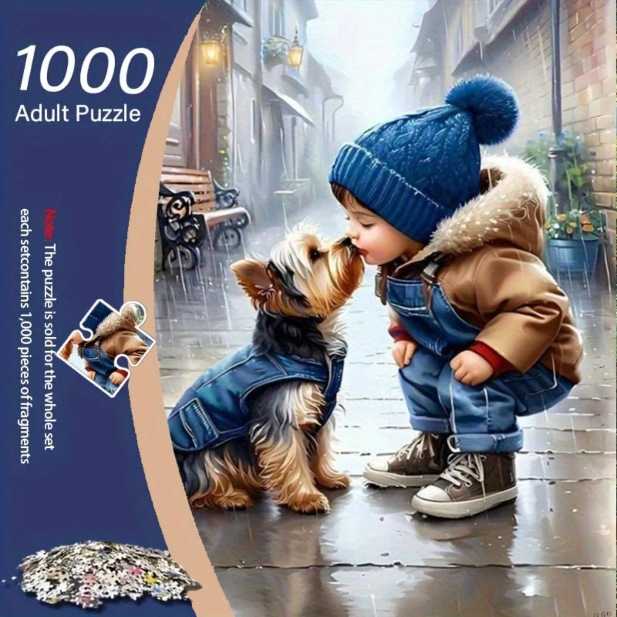 1000 פאזלים חמודים לבנים ולגורים ברחוב גשם - פאזלים גדולים ללא מסגרת - קרטון ממוחזר