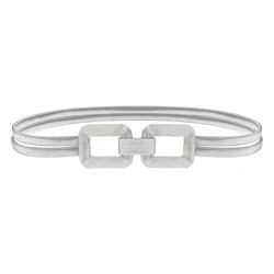 Golden Double - Strand Elastic Women's Fashion Belt with Metal Waist Chain - M (Silver)