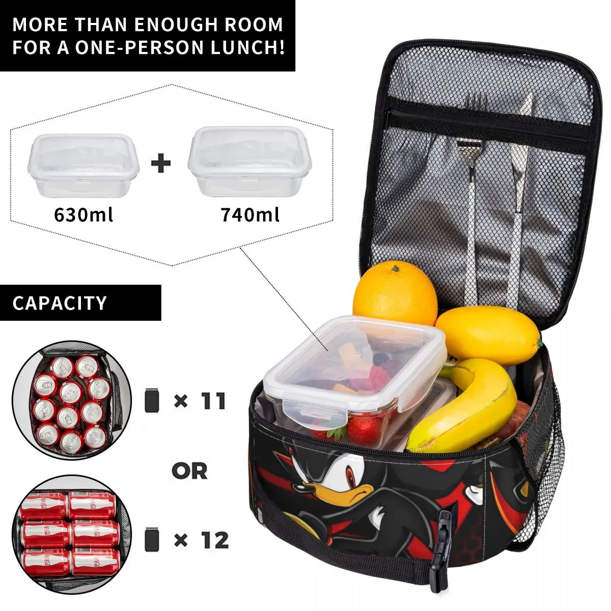 Shadow The Hedgehog Anime Accessories Insulated Lunch Bag For Outdoor Storage Food Boxes Reusable Cooler Thermal Lunch Boxes 4