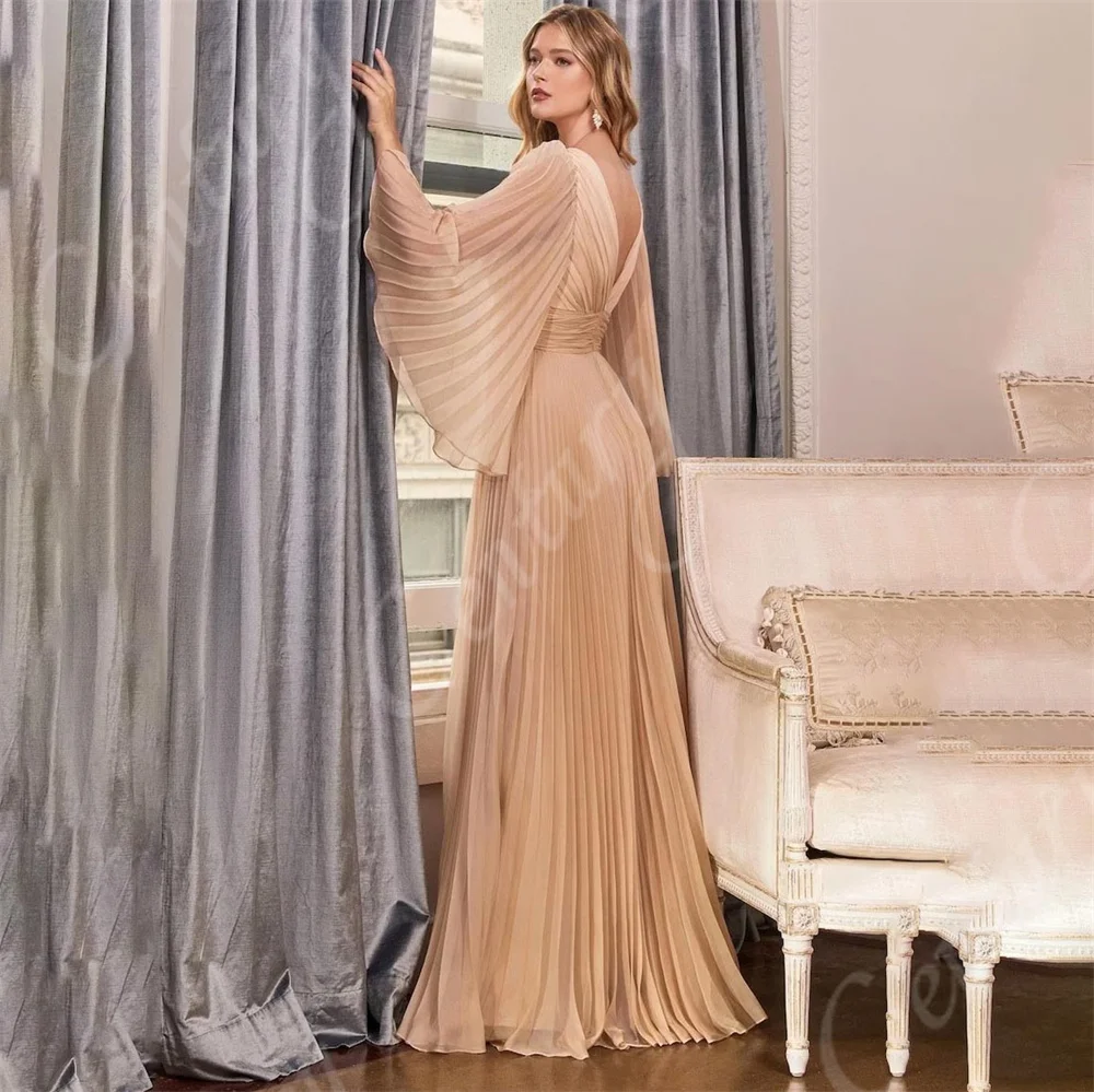 Pleated Mother Of the Bride Dress Elegant A Line Party Dress Long Sleeves Woman For Weddings Vestido De Noche Custom mother bride dresses,women party dresses