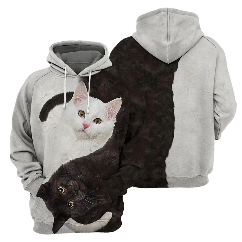 thumbnail image 1 of Sudadera con capucha con estampado de gato bonito para hombres, sudadera con estampado 3D de animales domésticos, suéteres casuales de calle para niños, camisetas de manga larga de gran tamaño, 1 of 5