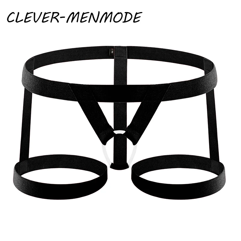 CLEVER-MENMODE Vyriškos seksualios stringelės Bondage apatiniai legingai Diržo žiedai Petnešų juosta Fetišas Flirtavimas Erotiniai apatiniai_voghion.com