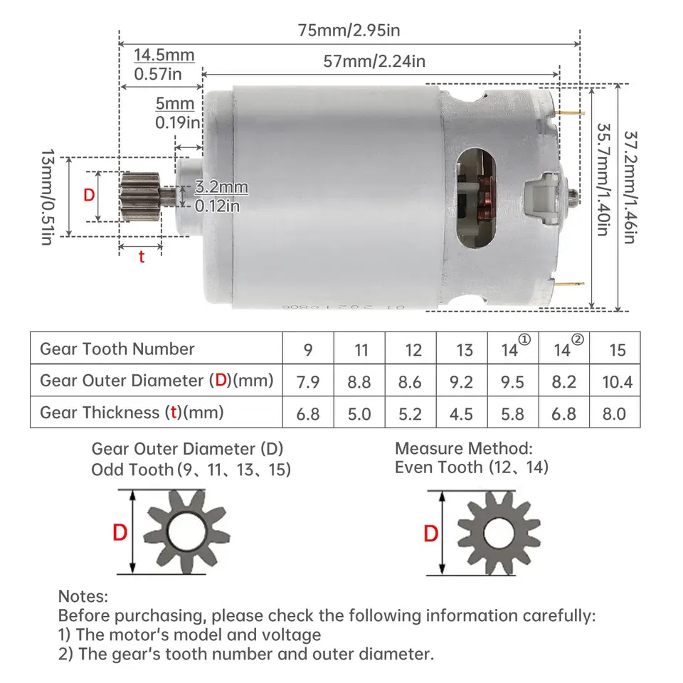 RS550 DC Motor 10.8V/12V/16.8V/18V/21V Micro Electric Screwdriver Motors with 9/11/12/13/14/15 Teeth High Torque Gear Box Motor image 2