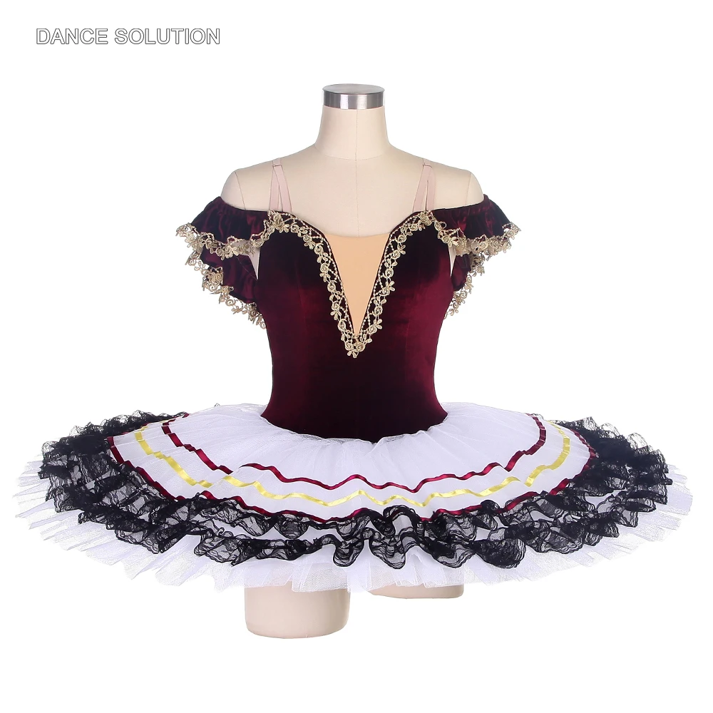 

Burgundy Stretch Velvet Bodice Professional Off-shoulder Ballet Tutu Costumes for Adult & Child Performance Dancewear BLL485