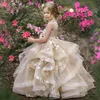 Customized Flower Girl Dress Champagne Sleeveless Tiered Tulle Applique Fit Wedding Princess Dress Holy Communion Birthday Gowns 3