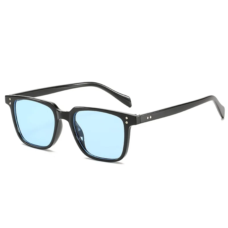 Rectangle Tony Stark Sunglasses Men Blue Lens Brand Designer