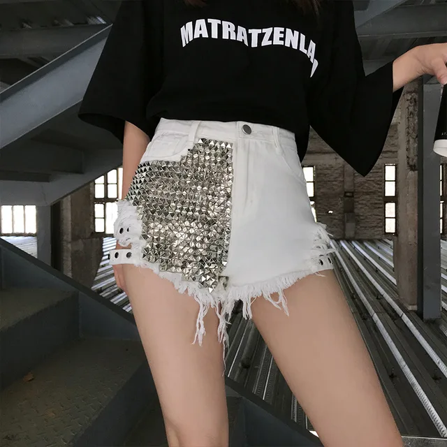 Distressed Spike Denim Shorts 5