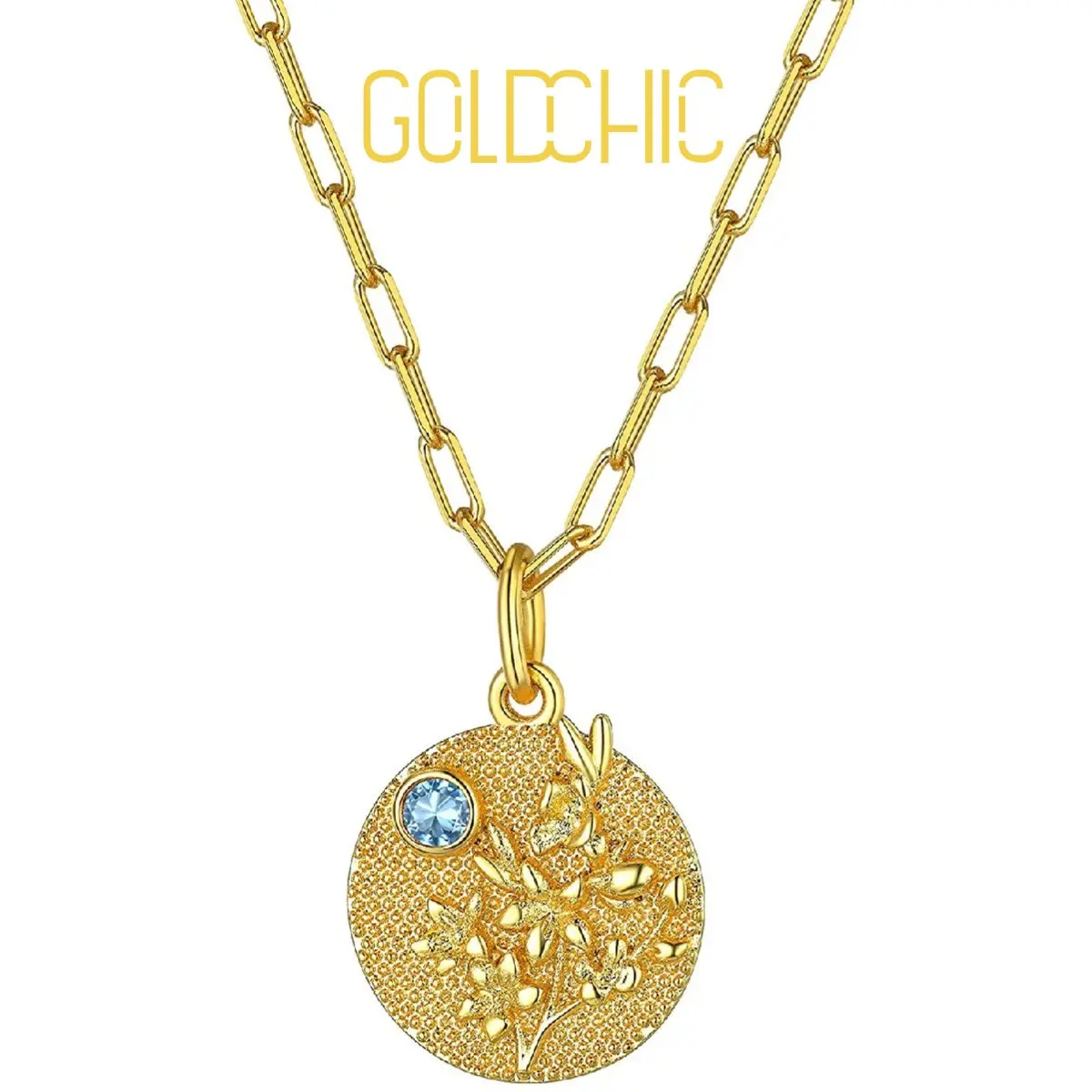 

GOLDCHIC Birth Month Guardian Flower Necklace with Birthstone 18K Gold Plated Floral Coin Necklace Birthday Flower Birthday Gift