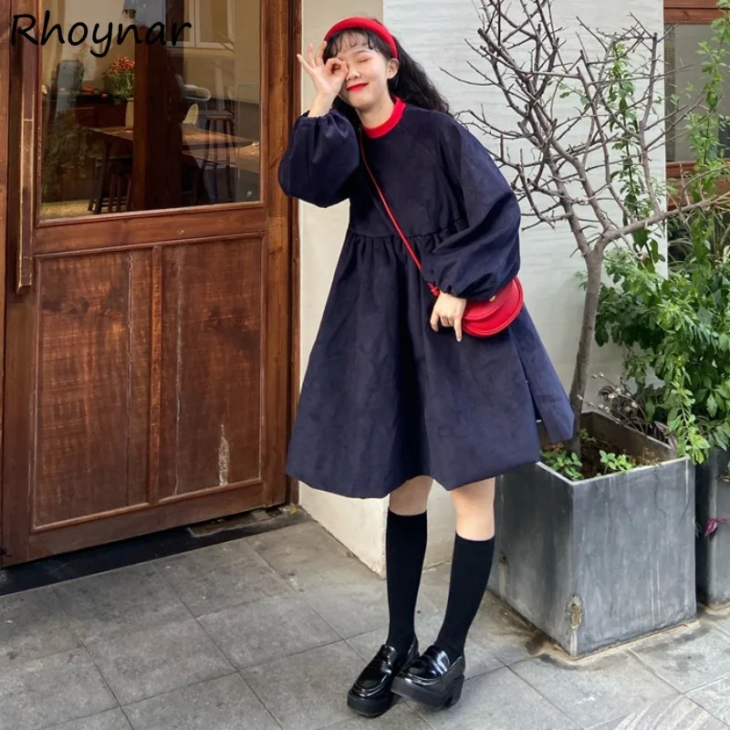 

Dresses Women Sweet Harajuku Preppy Sweet A-line High Waist Casual Ulzzang Students Female Knee-length Autumn Holiday Clothes