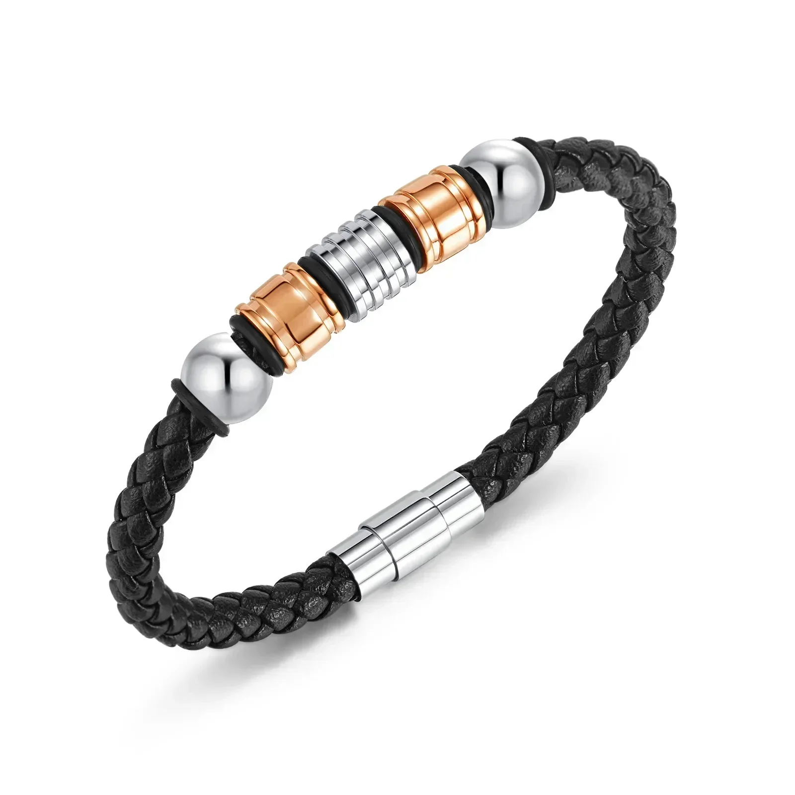 

Простой очаровательный плетеный кожаный браслет SPC14 из нержавеющей стали с черными бусинами однослойный чакра мужской ювелирный подарок для пары